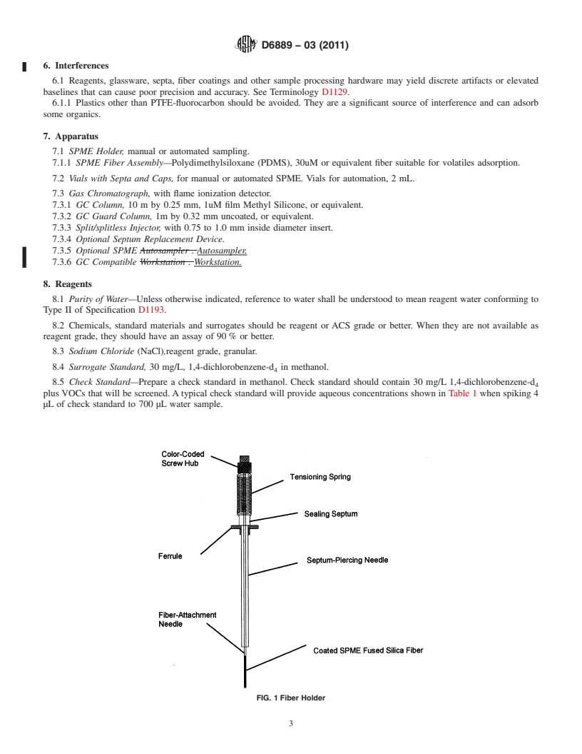 REDLINE ASTM D6889-03(2011) - Standard Practice for Fast Screening for Volatile Organic Compounds in Water Using Solid Phase Microextraction (SPME)