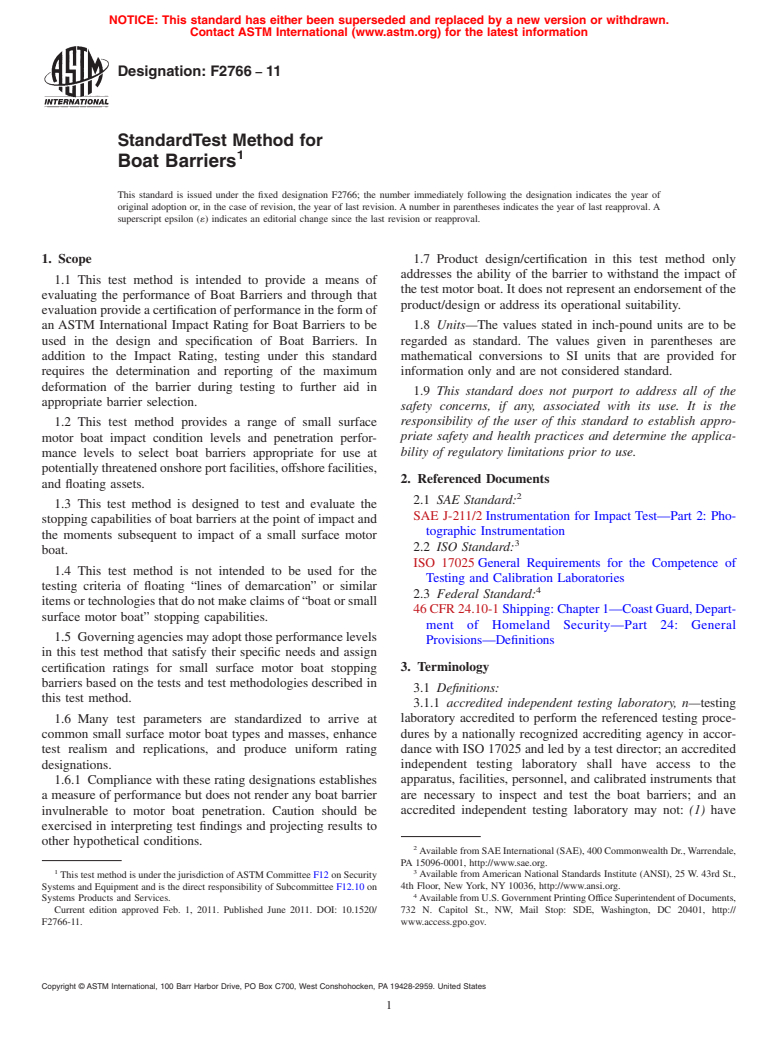 ASTM F2766-11 - Standard Test Method for Boat Barriers