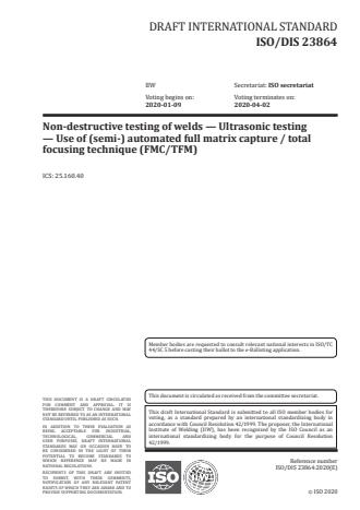 ISO/FDIS 23864 - Non‐destructive testing of welds -- Ultrasonic testing ...