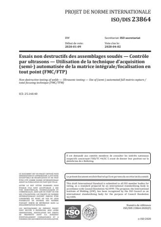 ISO/FDIS 23864 - Non‐destructive testing of welds -- Ultrasonic testing ...