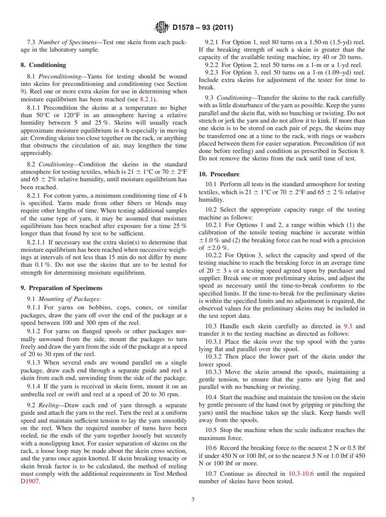 ASTM D1578-93(2011) - Standard Test Method for Breaking Strength of Yarn in Skein Form