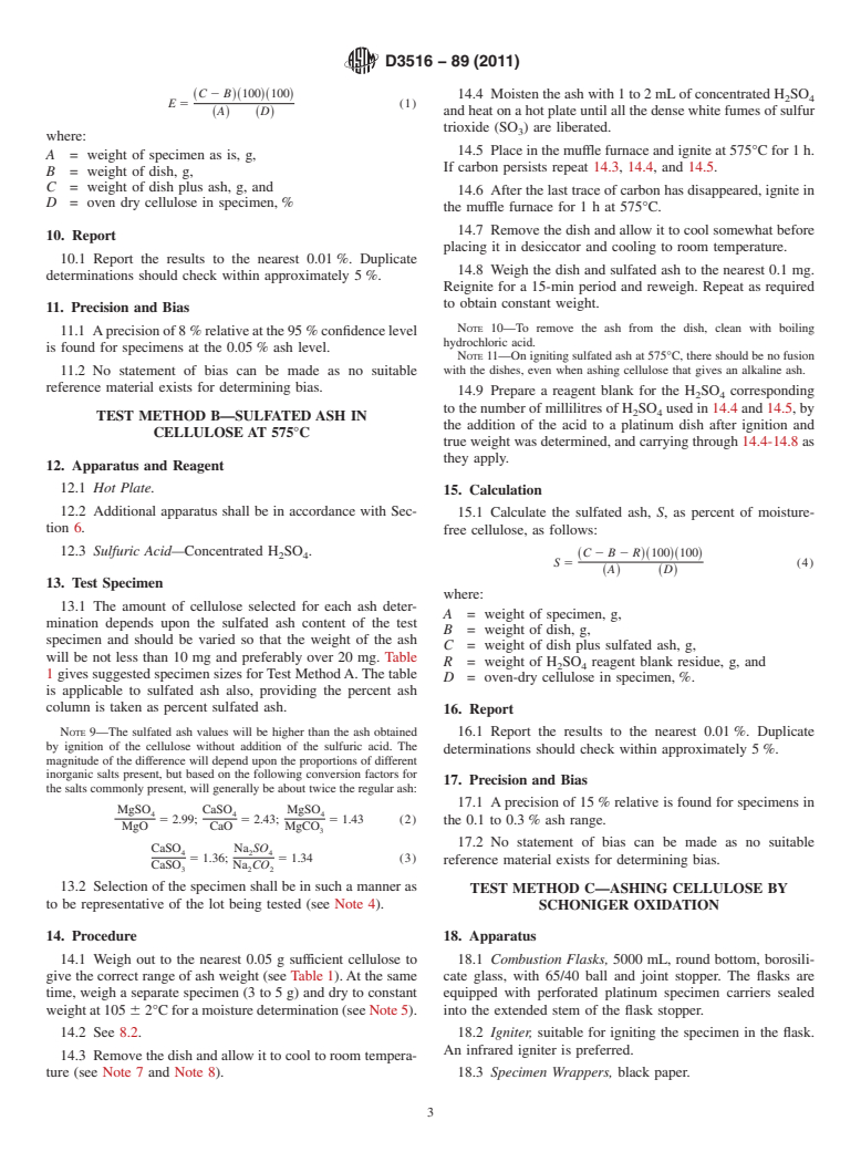 ASTM D3516-89(2011) - Standard Test Methods for Ashing Cellulose