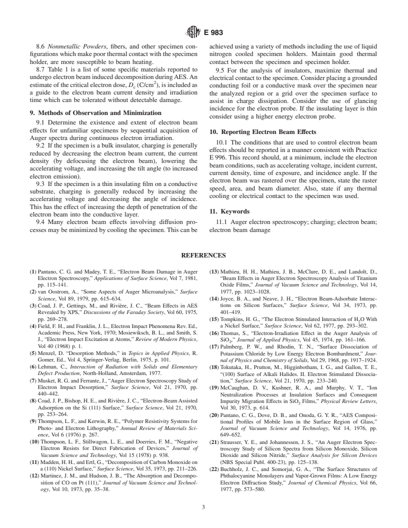 ASTM E983-94(1999) - Standard Guide for Minimizing Unwanted Electron Beam Effects in Auger Electron Spectroscopy