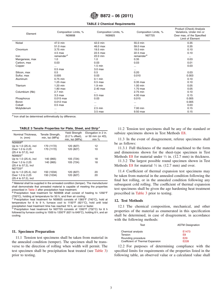 ASTM B872-06(2011) - Standard Specification for Precipitation-Hardening Nickel Alloys Plate, Sheet, and Strip