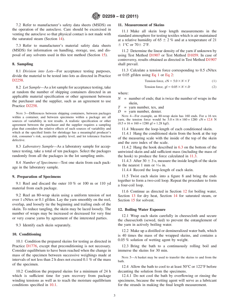 ASTM D2259-02(2011) - Standard Test Method for Shrinkage of Yarns