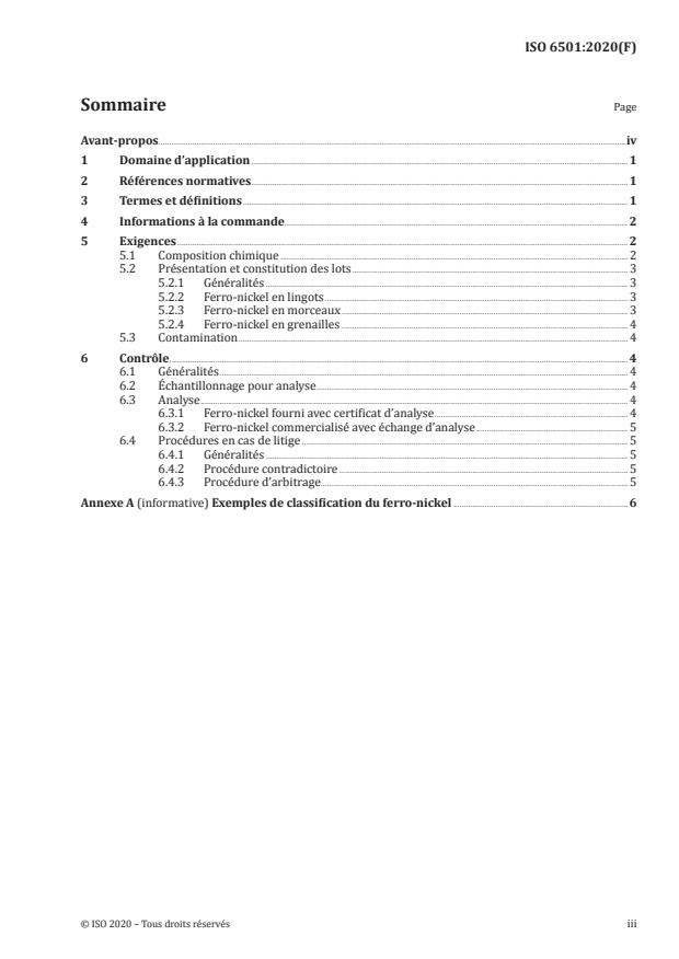 ISO 6501:2020 - Ferro-nickel -- Spécifications et conditions de livraison