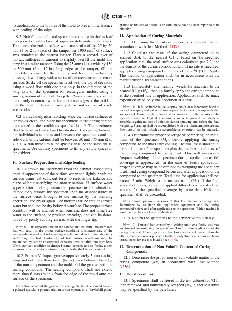 ASTM C156-11 - Standard Test Method for Water Loss [from a Mortar Specimen] Through Liquid Membrane-Forming Curing Compounds for Concrete