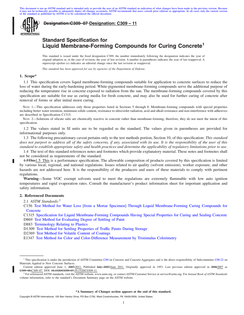REDLINE ASTM C309-11 - Standard Specification for Liquid Membrane-Forming Compounds for Curing Concrete