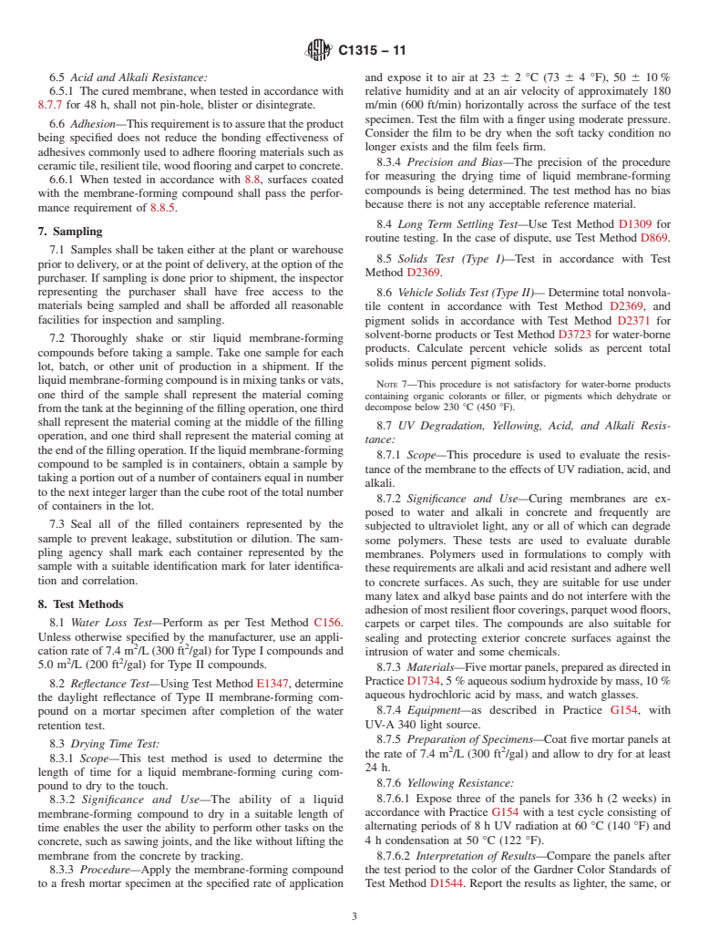 ASTM C1315-11 - Standard Specification for  Liquid Membrane-Forming Compounds Having Special Properties for Curing and Sealing Concrete