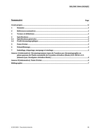 ISO 3044:2020 - Huile essentielle de Corymbia citriodora (Hook.) K.D. Hill et L.A.S. Johnson (syn. Eucalyptus citriodora Hook.)