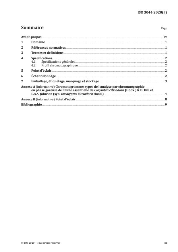 ISO 3044:2020 - Huile essentielle de Corymbia citriodora (Hook.) K.D. Hill et L.A.S. Johnson (syn. Eucalyptus citriodora Hook.)