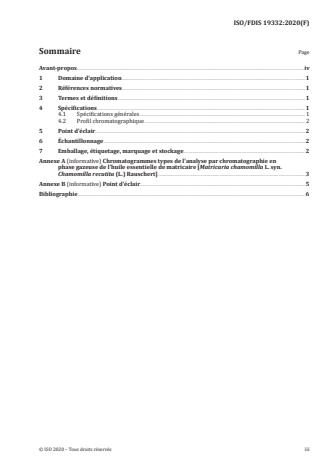 ISO/FDIS 19332:Version 13-okt-2020 - Huile essentielle de matricaire [Matricaria chamomilla L. syn. Chamomilla recutita (L.) Rauschert]