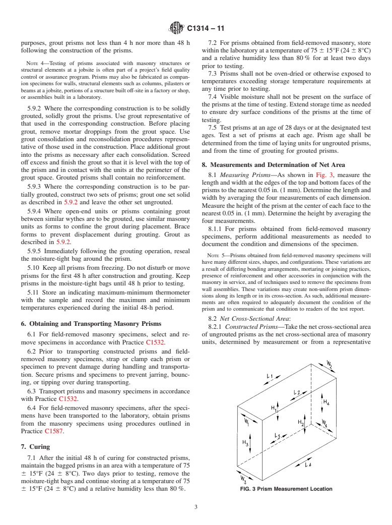 ASTM C1314-11 - Standard Test Method for Compressive Strength of Masonry Prisms