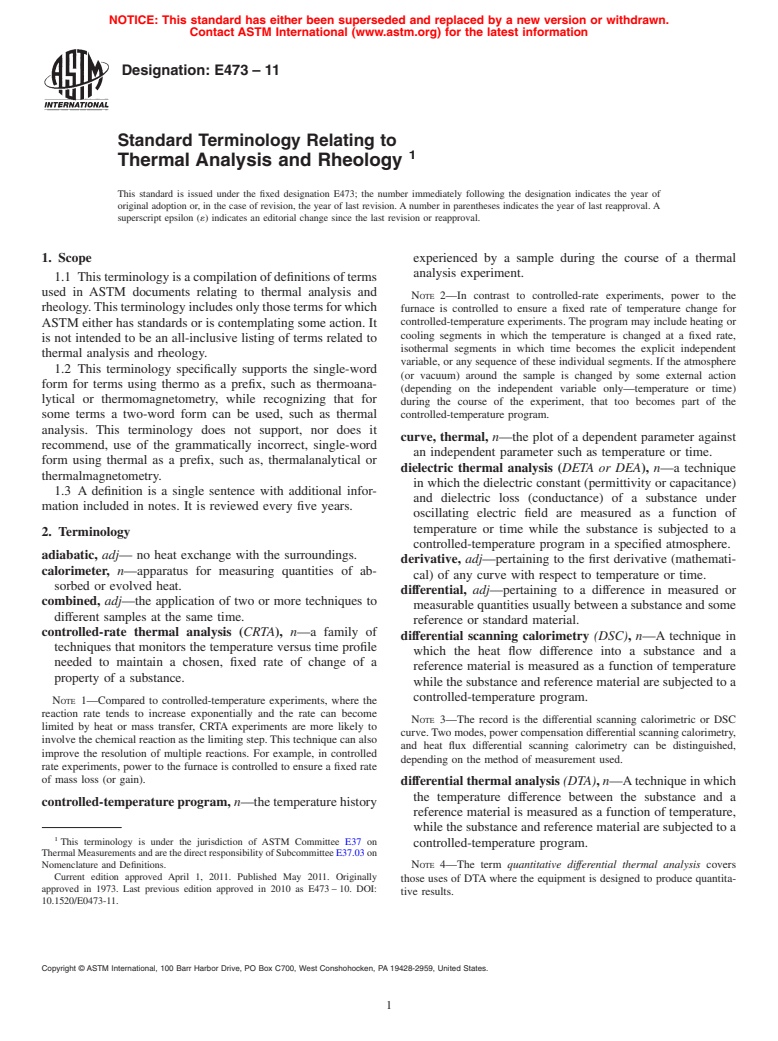 ASTM E473-11 - Standard Terminology Relating to  Thermal Analysis and Rheology