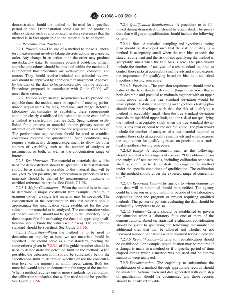 ASTM C1068-03(2011) - Standard Guide for Qualification of Measurement Methods by a Laboratory Within the Nuclear Industry