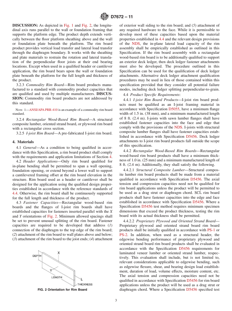 ASTM D7672-11 - Standard Specification for Evaluating Structural Capacities of Rim Board Products and Assemblies