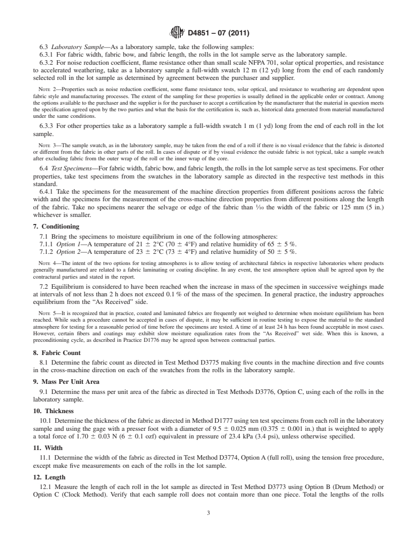 REDLINE ASTM D4851-07(2011) - Standard Test Methods for Coated and Laminated Fabrics for Architectural Use