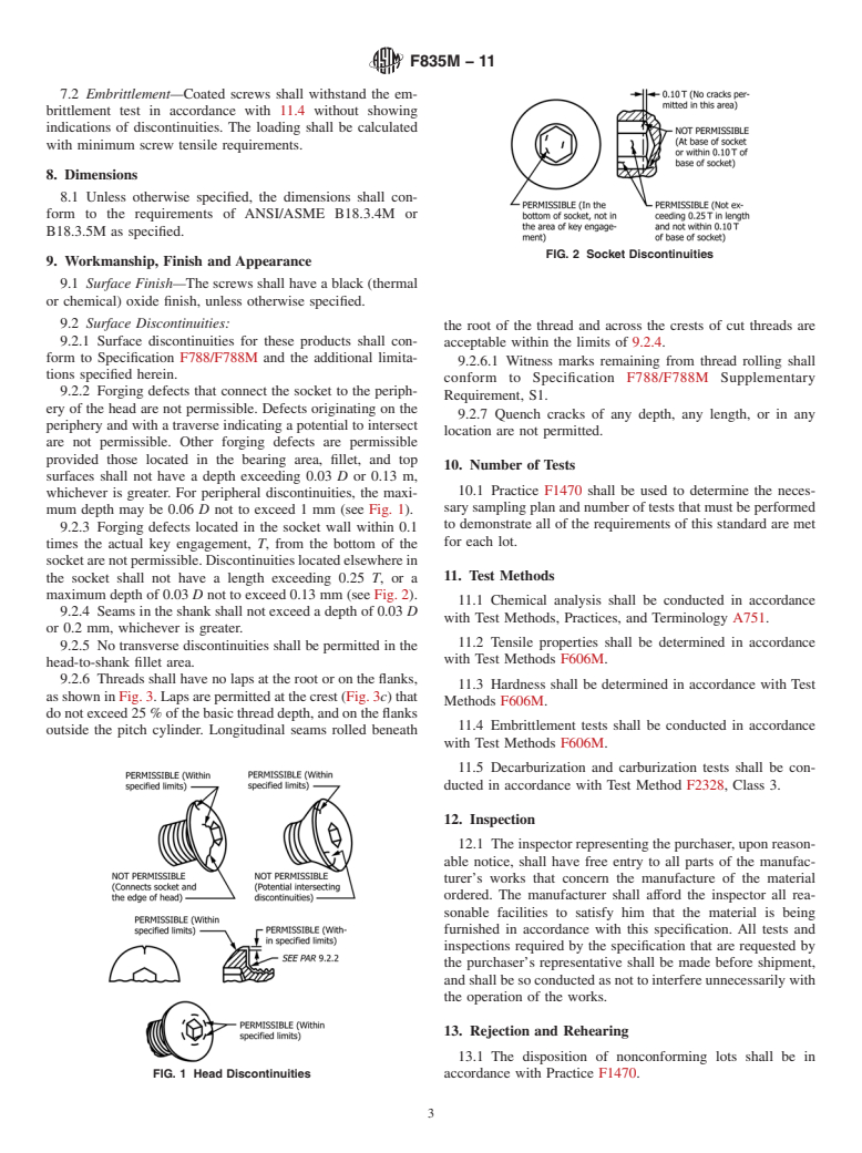 ASTM F835M-11 - Standard Specification for  Alloy Steel Socket Button and Flat Countersunk Head Cap Screws (Metric) (Withdrawn 2015)