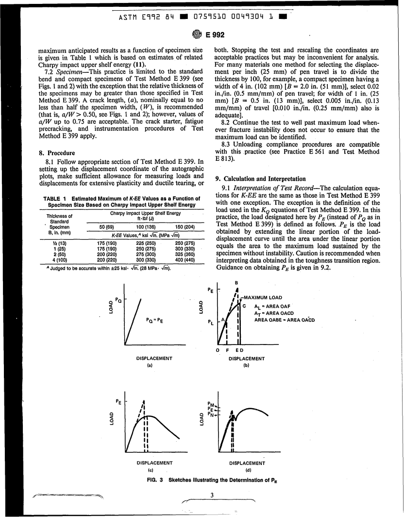 ASTM E992-84(1989)E01 - Practice for Determination of Fracture Toughness of Steels Using Equivalent Energy Methodology (Withdrawn 1997)