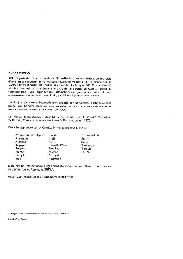 ISO 2751:1973 ISO 2751:1973 - Urée a usage industriel -- Détermination du coefficient tampon -- Méthode potentiométrique - Page 2 preview