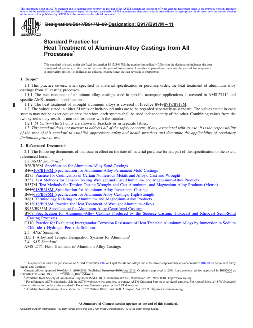 REDLINE ASTM B917/B917M-11 - Standard Practice for Heat Treatment of Aluminum-Alloy Castings from All Processes