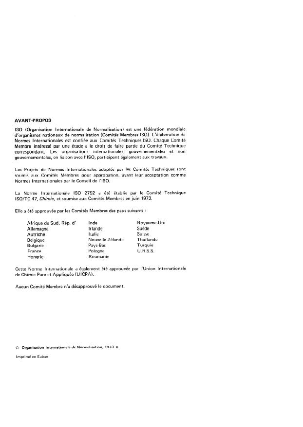 ISO 2752:1973 ISO 2752:1973 - Urée a usage industriel -- Mesurage de la variation de pH en présence de formaldéhyde -- Méthode potentiométrique - Page 2 preview