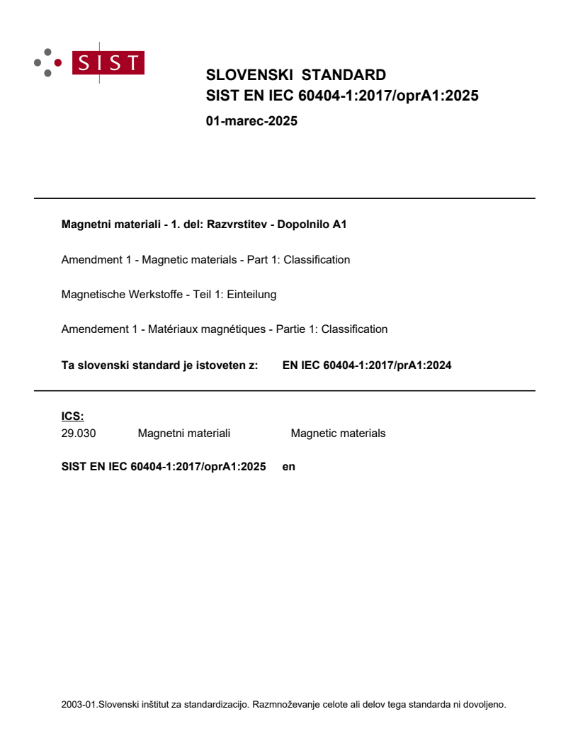 EN IEC 60404-1:2017/oprA1:2025