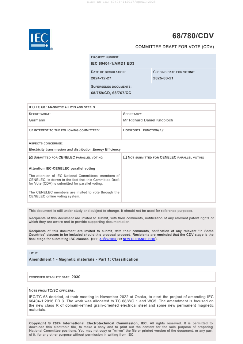 EN IEC 60404-1:2017/oprA1:2025