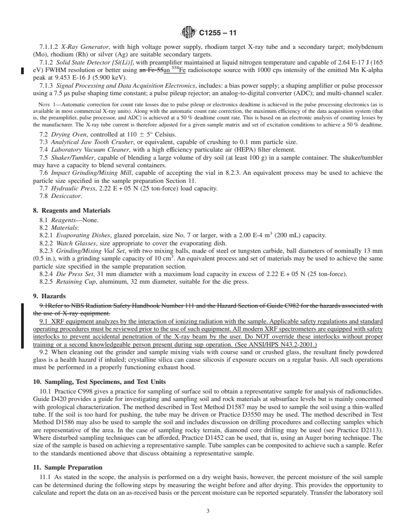 REDLINE ASTM C1255-11 - Standard Test Method for  Analysis of Uranium and Thorium in Soils by Energy Dispersive X-Ray Fluorescence Spectroscopy