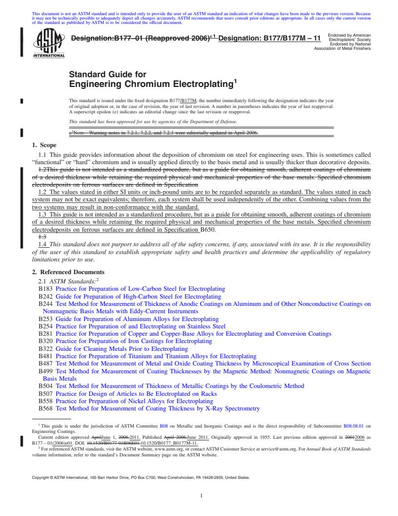 REDLINE ASTM B177/B177M-11 - Standard Guide for Engineering Chromium Electroplating