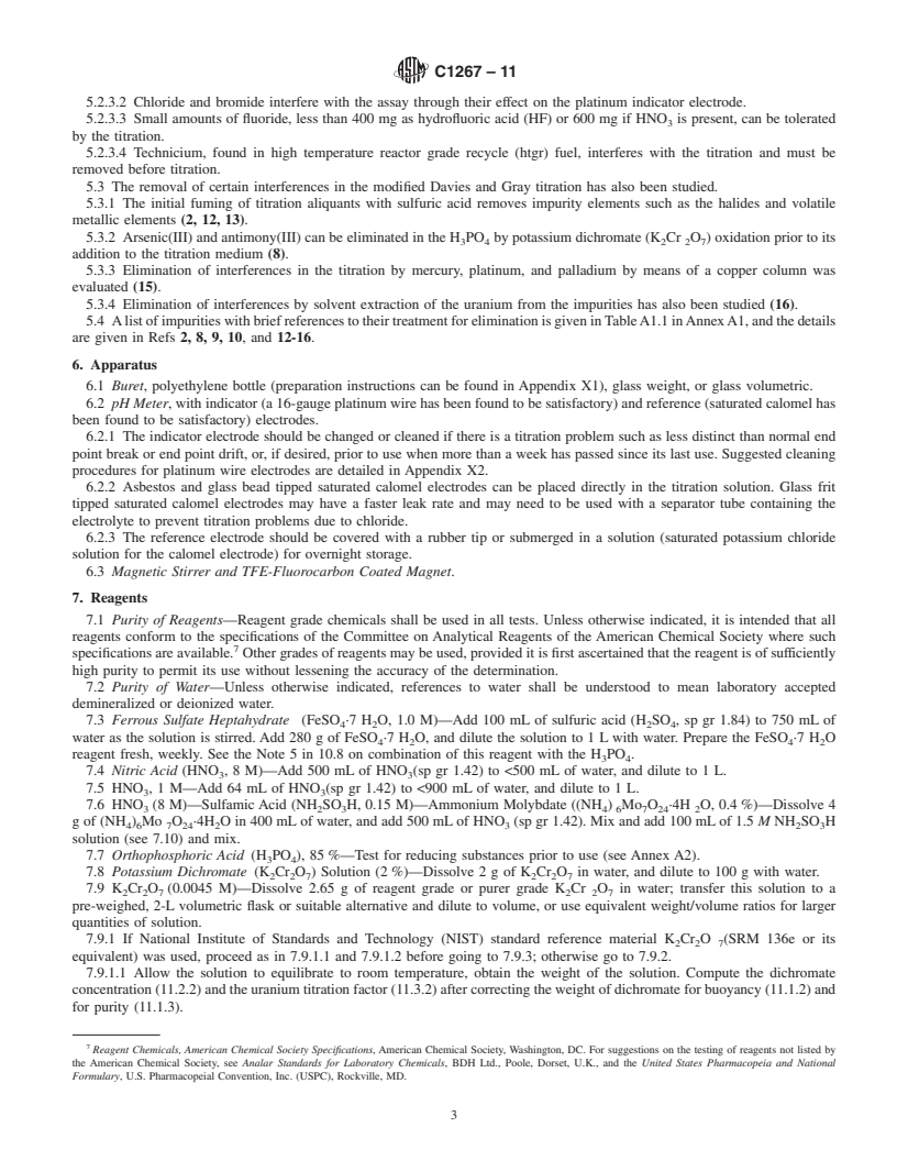 REDLINE ASTM C1267-11 - Standard Test Method for Uranium by Iron (II) Reduction in Phosphoric Acid Followed by Chromium (VI) Titration in the Presence of Vanadium