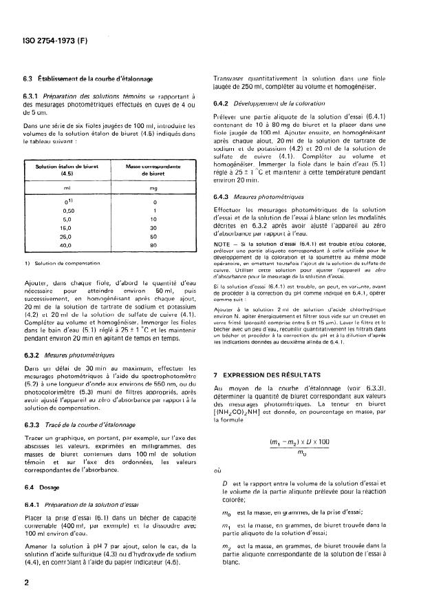 ISO 2754:1973 ISO 2754:1973 - Urée a usage industriel -- Dosage du biuret -- Méthode photométrique - Page 4 preview