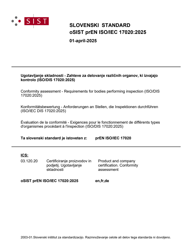 prEN ISO/IEC 17020:2025