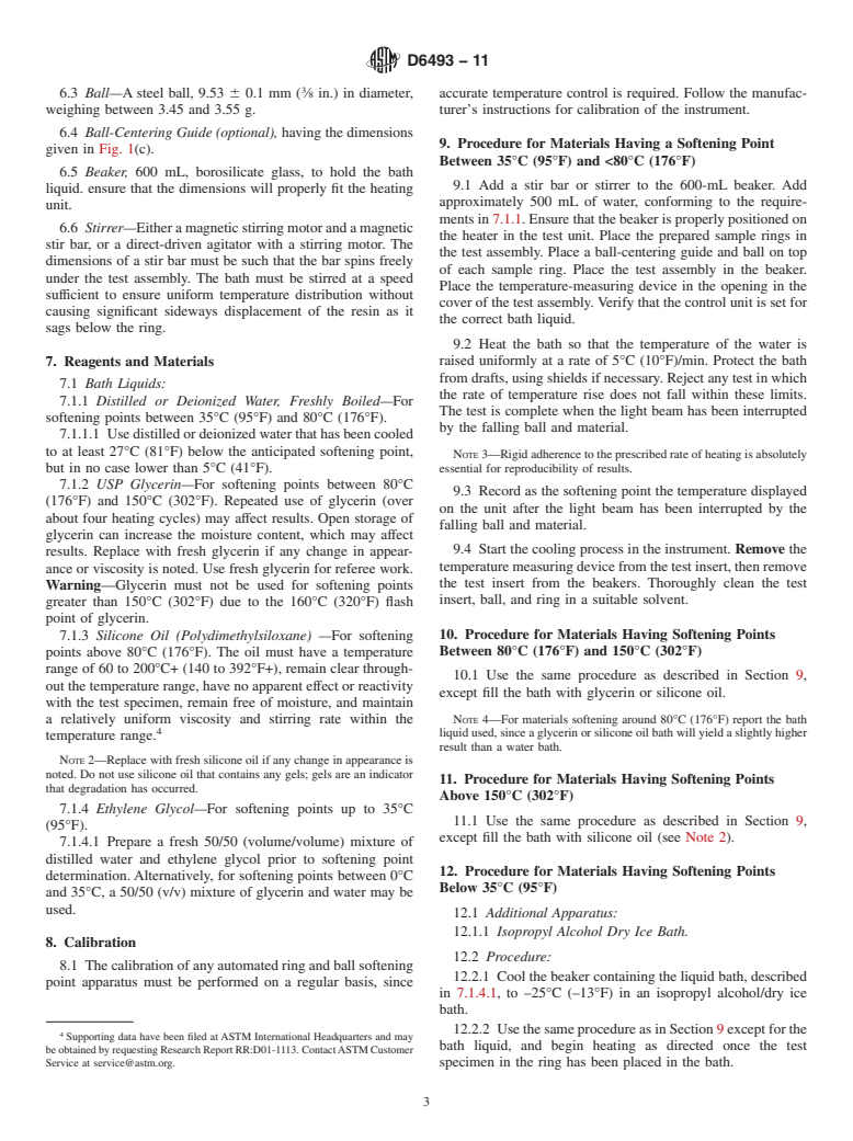 ASTM D6493-11 - Standard Test Methods for Softening Point of Hydrocarbon Resins and Rosin Based Resins by Automated Ring-and-Ball Apparatus