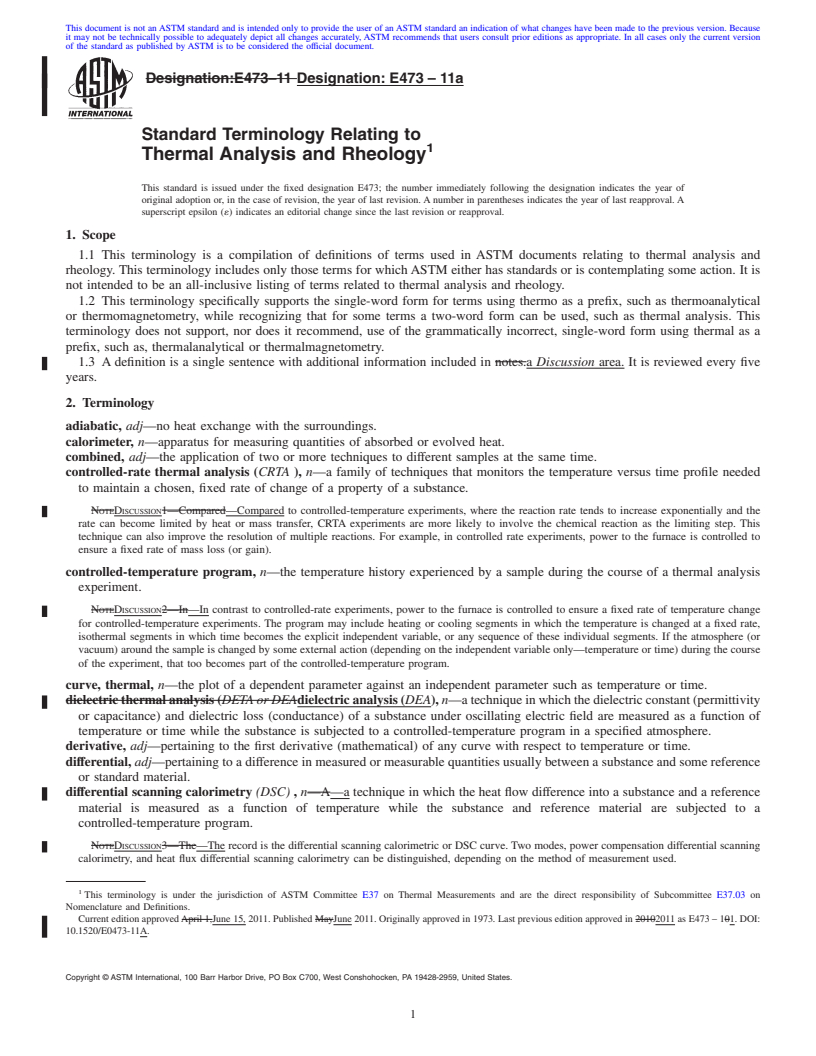 REDLINE ASTM E473-11a - Standard Terminology Relating to  Thermal Analysis and Rheology