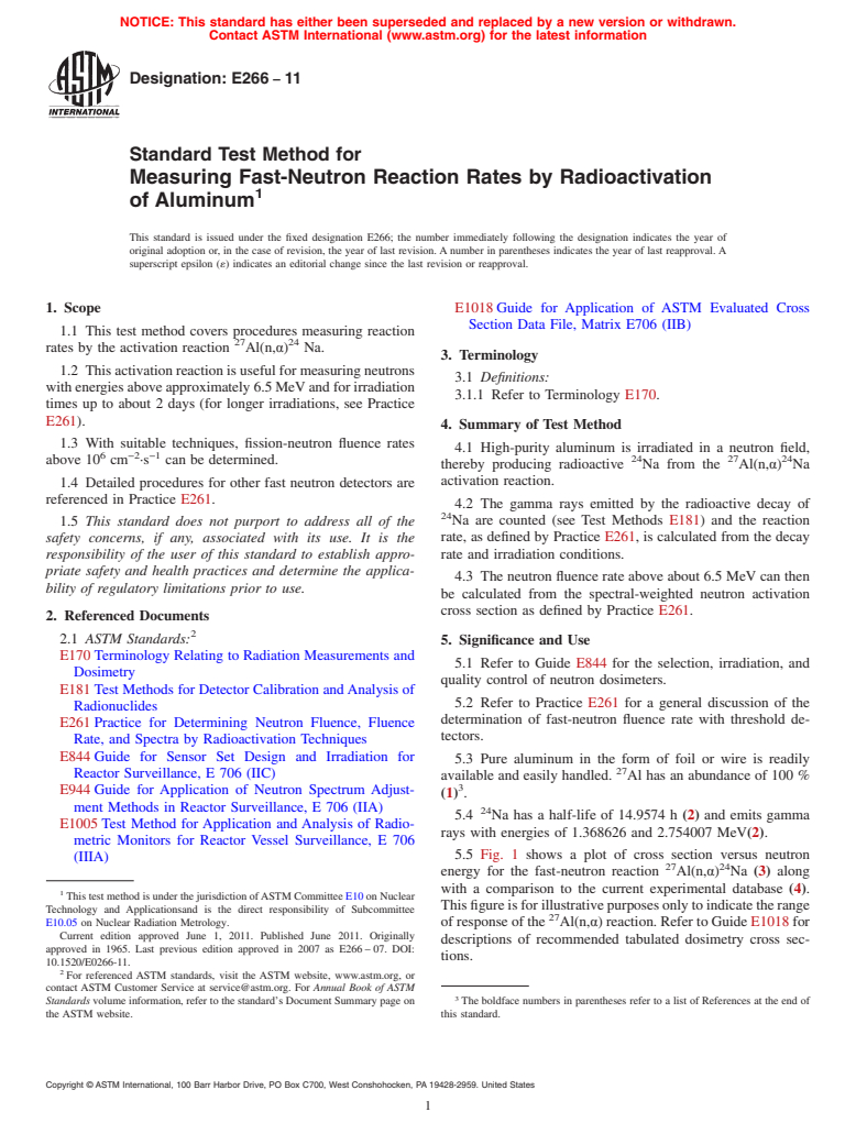 ASTM E266-11 - Standard Test Method for Measuring Fast-Neutron Reaction Rates by Radioactivation of Aluminum