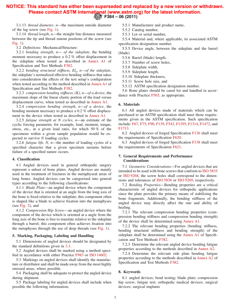 ASTM F384-06(2011) - Standard Specifications and Test Methods for Metallic Angled Orthopedic Fracture Fixation Devices