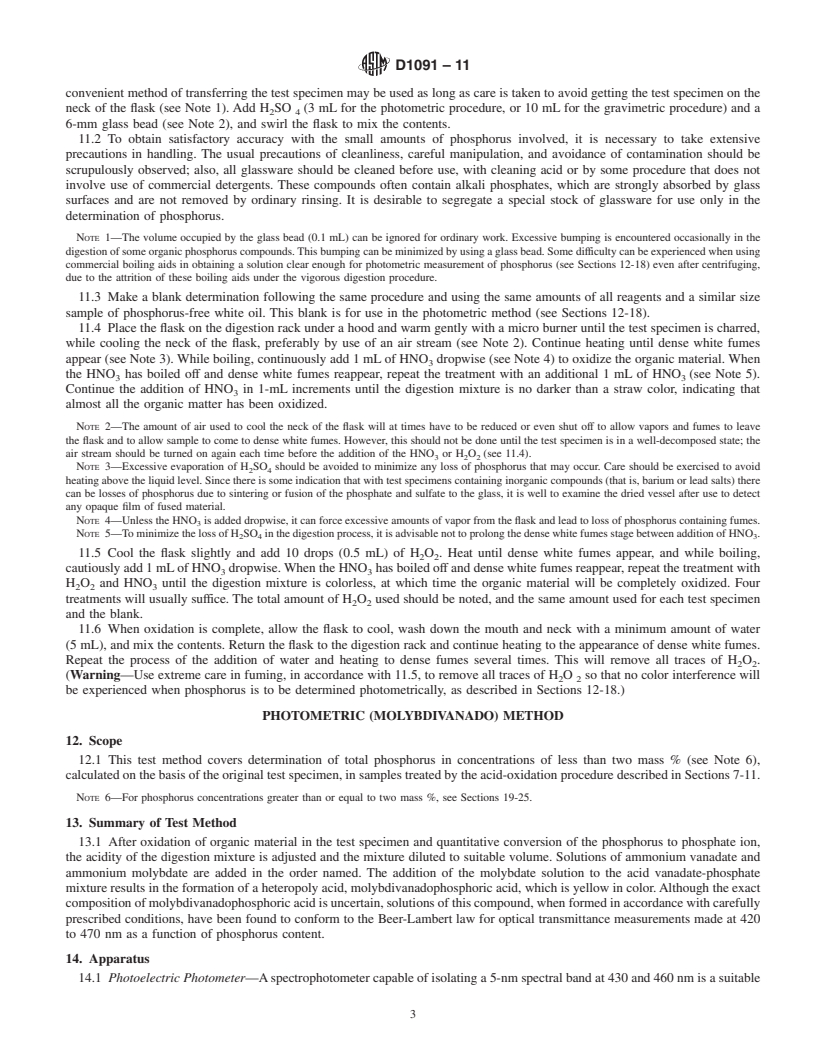 REDLINE ASTM D1091-11 - Standard Test Methods for Phosphorus in Lubricating Oils and Additives