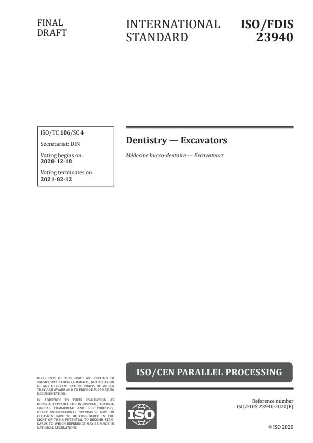 ISO/FDIS 23940:Version 12-dec-2020 - Dentistry -- Excavators