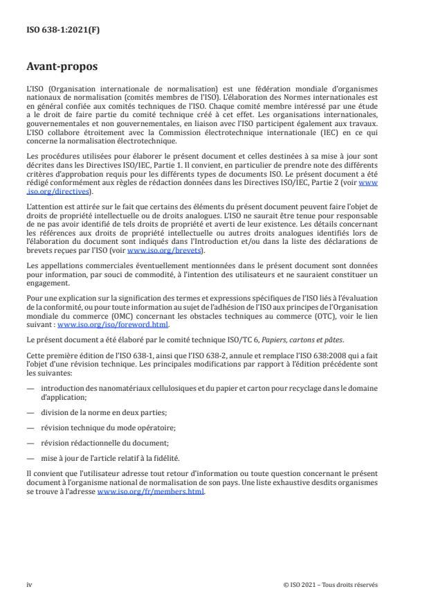 ISO 638-1:2021 ISO 638-1:2021 - Papiers, cartons, pâtes et nanomatériaux cellulosiques -- Détermination de la teneur en matières sèches par séchage à l'étuve - Page 4 preview