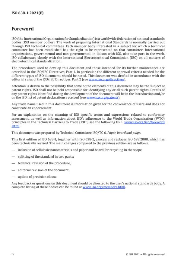 ISO 638-1:2021 ISO 638-1:2021 - Paper, board, pulps and cellulosic nanomaterials -- Determination of dry matter content by oven-drying method - Page 4 preview
