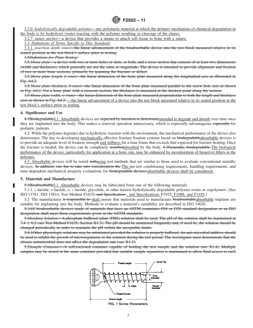 REDLINE ASTM F2502-11 - Standard Specification and Test Methods for Absorbable Plates and Screws for Internal Fixation Implants