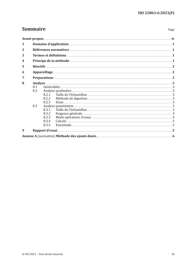 ISO 22863-6:2021 - Artifices de divertissement — Méthodes d’essai pour la détermination de substances chimiques spécifiques — Partie 6: Zirconium de granulométrie inférieure à 40 µm par spectrométrie d’émission optique à plasma à couplage inductif (ICP-OES)
Released:2/10/2021