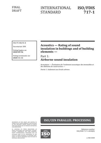 ISO/FDIS 717-1:Version 13-okt-2020 - Acoustics -- Rating of sound insulation in buildings and of building elements