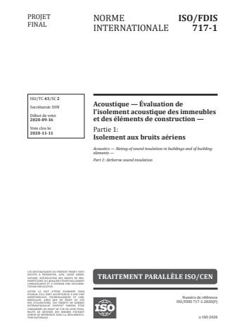 ISO/FDIS 717-1:Version 13-okt-2020 - Acoustique -- Évaluation de l'isolement acoustique des immeubles et des éléments de construction