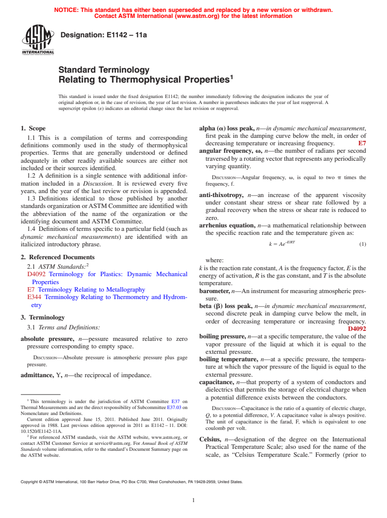 ASTM E1142-11a - Standard Terminology Relating to Thermophysical Properties