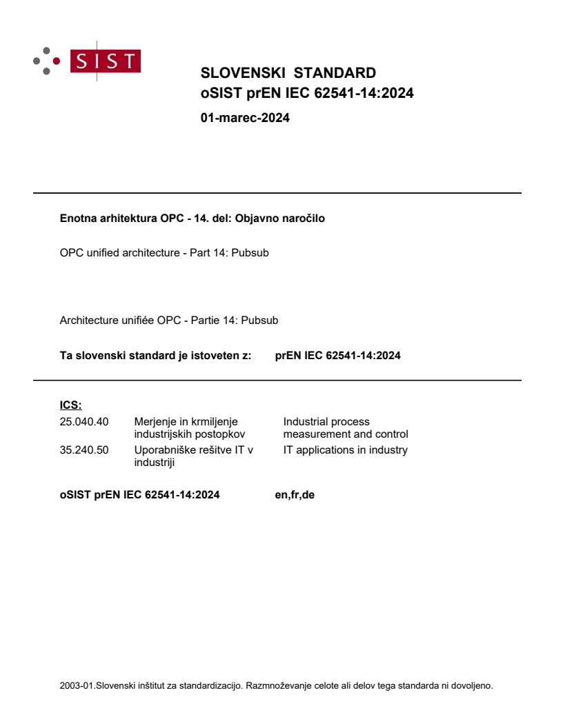prEN IEC 62541-14:2024 - BARVE