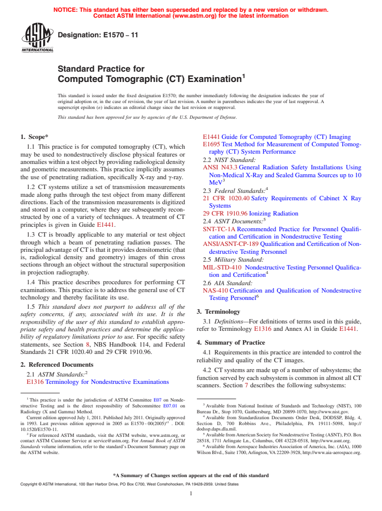 ASTM E1570-11 - Standard Practice for Computed Tomographic (CT) Examination