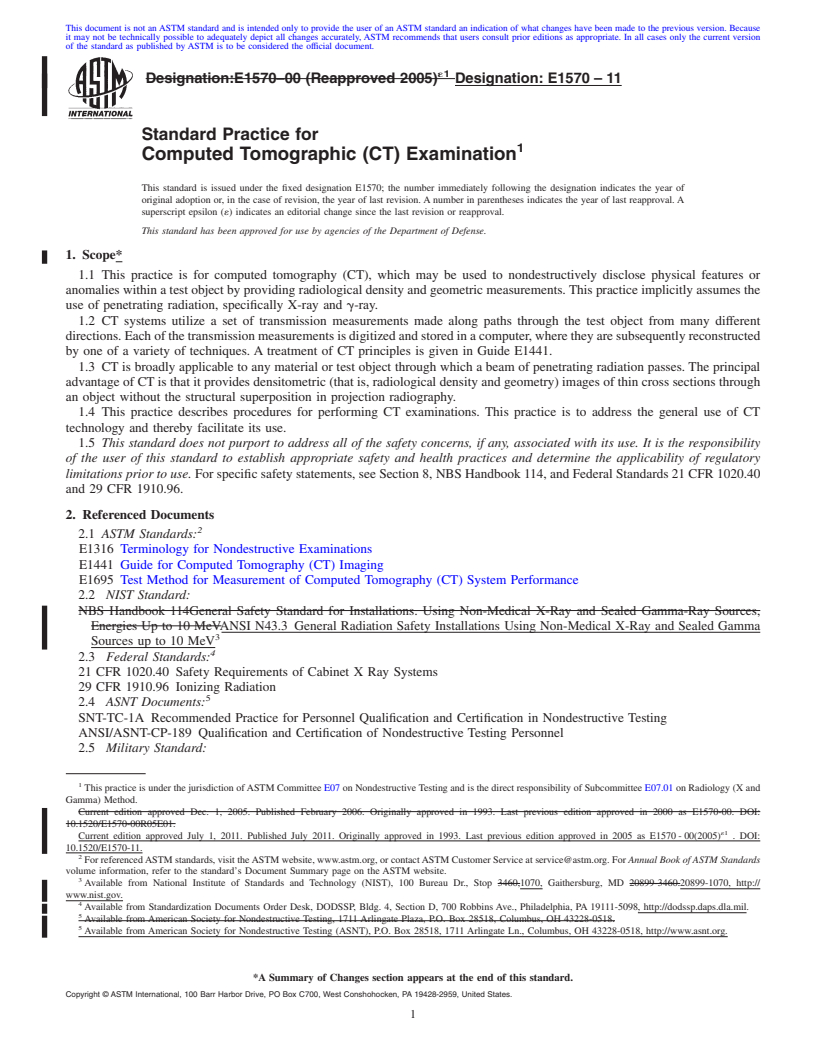 REDLINE ASTM E1570-11 - Standard Practice for Computed Tomographic (CT) Examination