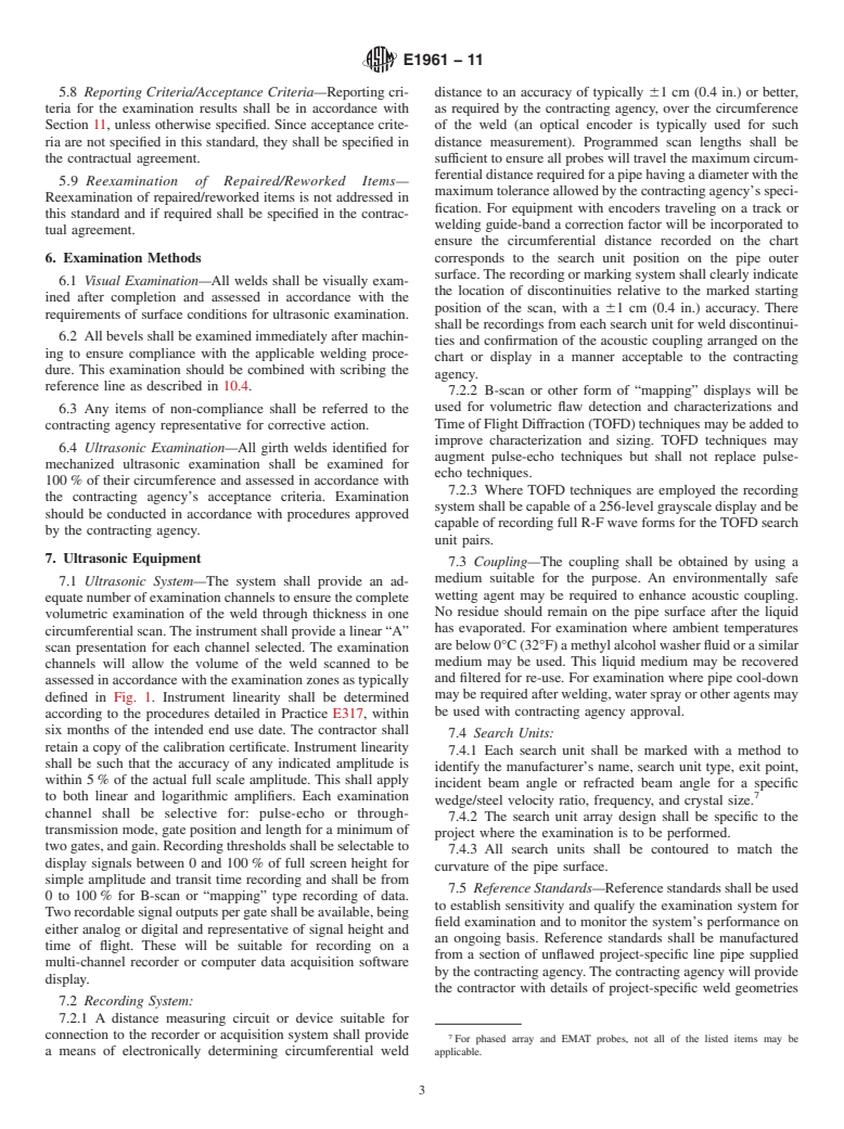 ASTM E1961-11 - Standard Practice for Mechanized Ultrasonic Testing of Girth Welds Using Zonal Discrimination with Focused Search Units